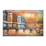 Tablou pictat manual, Paris turnul Eiffel, 90x60cm ulei pe panza in cutit efect 3D