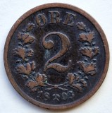 Norvegia 2 ORE 1893 moneda din bronz km # 353 tiraj mic regele OSCAR II