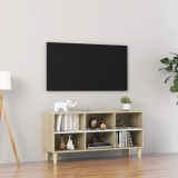 Cumpara ieftin Comodă TV picioare lemn masiv alb/stejar sonoma 103,5x30x50 cm