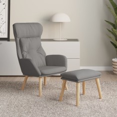 vidaXL Scaun de relaxare cu taburet, gri deschis, textil foto