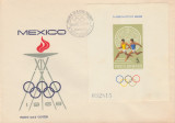1968 Romania, FDC Jocurile Olimpice de Vara Mexico (colita nedantelata), LP 681, Romania de la 1950, Sport