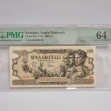 Bancnota 100 Lei 1947 UNC, Gradata PMG 64, Serii Consecutive, Bancnote Romanesti