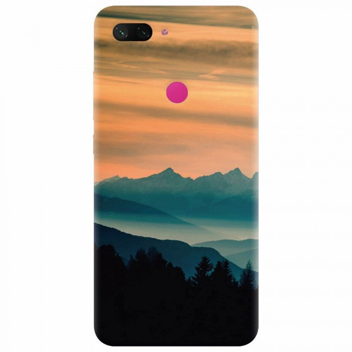 Husa silicon pentru Xiaomi Mi 8 Lite, Blue Mountains Orange Clouds Sunset Landscape