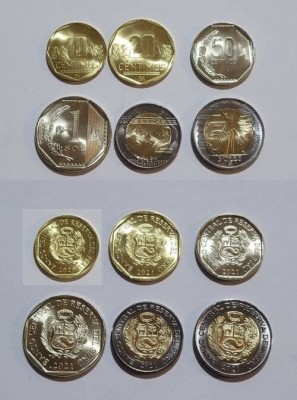 PERU █ SET COMPLET DE MONEDE █ 10+20+50 Centimos +1+2+5 Soles █ 2020-2021 █ UNC foto