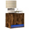 Set 2 Noptiere Suspendate cu LED Stejar Fumuriu, 45x31x40.5 cm, Sertar, Montaj pe Perete