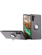 Husa Samsung Note 10, anti soc, gri cu inel rotativ, functie suport stand foto