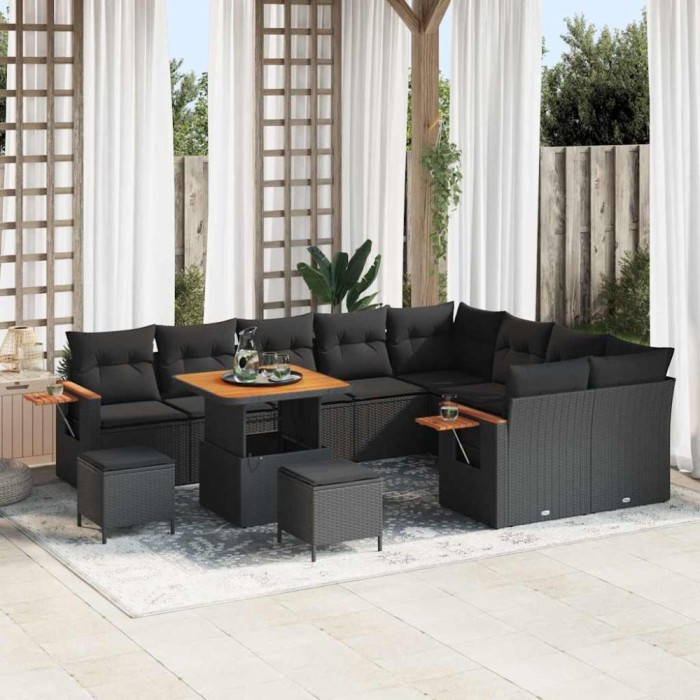 vidaXL Set de canapele pentru grădină 12 pcs Negru 80 x 80 x 71 cm 3363209