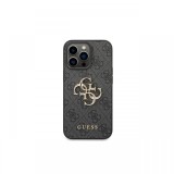 Husa iPhone 14 Pro Guess Leather 4G Metal Logo Grey