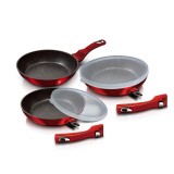 Cumpara ieftin Set tigai marmorate cu manere detasabile 5 piese Burgundy Metalic Line Berlinger Haus BH 7053