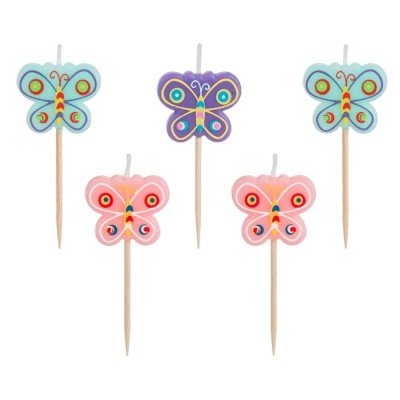 Set Lum&amp;acirc;nări Zi de Naștere, Fluturi, 5 Bucăți, Parafină, Multicolor foto