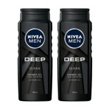 Set Gel de Dus Nivea Men Deep Black, cu Argila Microfina, 2 Bucati x 500 ml