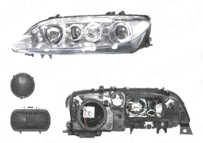 Far Mazda 6 (Gg/Gy), 06.2002-04.2005, fata, Stanga, H1+H1+H3; electric; rama reflector argintie; cu motor, DEPO foto