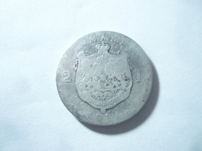 Moneda 2 lei 1881 Carol I , argint , cal. mediocru foto