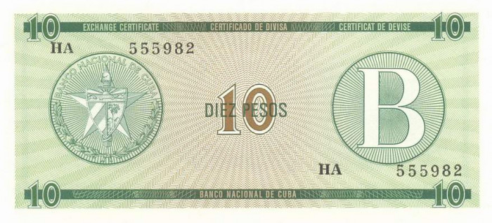 CUBA █ bancnota █ 10 Pesos █ 1985 █ P-FX8 █ Serie B █ UNC █ necirculata