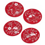 Set 4 suporturi pahare Craciun textil rosu alb 12 cm