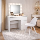 Masa de toaleta/machiaj, Irina + scaun Mark, alb, cu oglinda si LED-uri, 94x43x141 cm