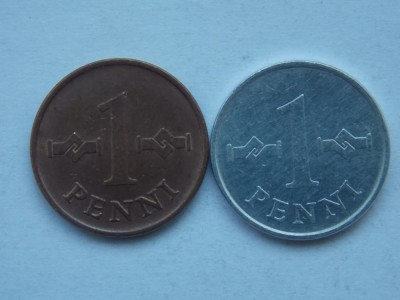 LOT 2 MONEDE DIFERITE 1 PENNI FINLANDA-1963,1977 foto