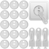 Cumpara ieftin Set 15 protectii pentru prize, sistem de siguranta pentru copii, blocare cu cheie, 3 chei incluse, ABS, 3.7 x 2.3 cm, alb