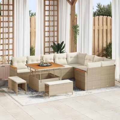 vidaXL Set de canapele pentru grădină cu pernă 12 pcs Bej Rattan poli 3363076 foto