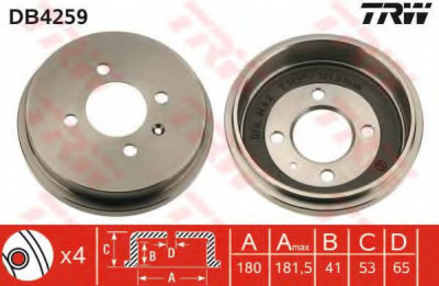 Tambur frana VW POLO (6N1) (1994 - 1999) TRW DB4259 foto