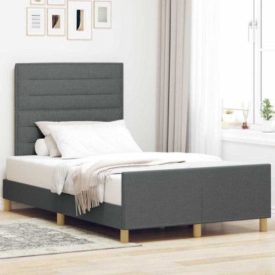 vidaXL Cadru de pat cu headboard Gri &amp;icirc;nchis 120 x 200 cm țesătură 3344642 foto