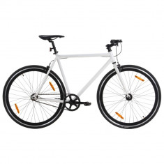 vidaXL Bicicletă cu angrenaj fix, alb și negru, 700c, 55 cm