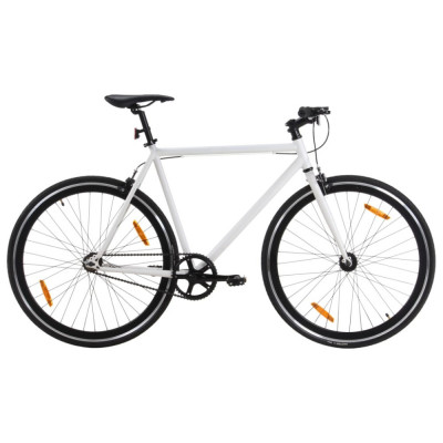vidaXL Bicicletă cu angrenaj fix, alb și negru, 700c, 55 cm foto