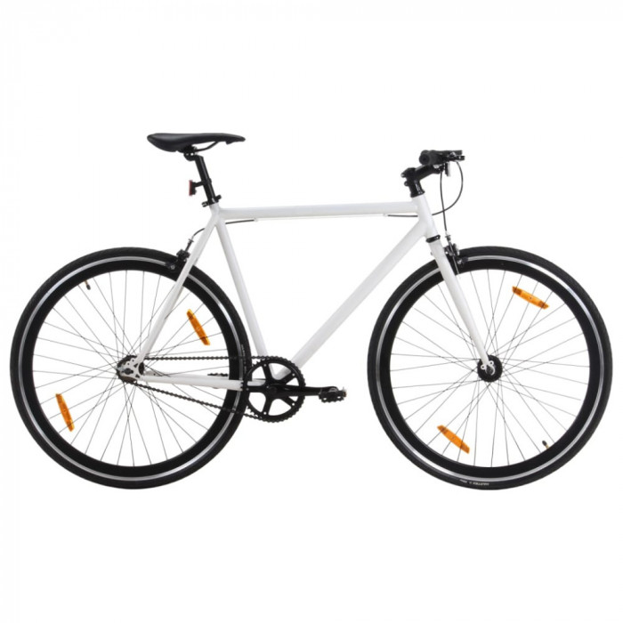 Bicicleta cu angrenaj fix, alb si negru, 700c, 51 cm