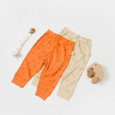 Set 2 pantalonasi Printed, BabyCosy, 50% modal+50% bumbac, Stone/Apricot (Marime: 3-6 Luni)