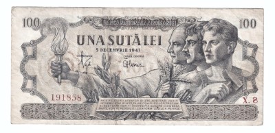 ROMANIA 100 LEI 5 DECEMVRIE DECEMBRIE 1947 STARE F BUNA SPRE XF foto