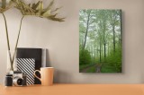 Tablou Canvas, "Pădurea &icirc;nvăluită &icirc;n ceață misterioasă", Verde, Pădure, Ceață, Cărare, Copaci, Natură, Seninătate, Primăvară, Liniște, Vegetație, 26 x