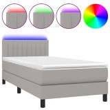 Cumpara ieftin Pat cu arcuri, saltea si LED, gri deschis, 100x200 cm, textil