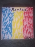 TABLOU PE PANZA CU SASIU NOU 20X20 CM STEAGUL ROMANIEI PRET 10 LEI PICTOR FLORIAN