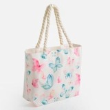 Geantă de vară din bumbac ecru cu fluturi, 32x10x23 cm, CMCLASS