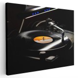 Tablou pick-up cu disc vinil, negru, galben 1613 Tablou canvas pe panza CU RAMA 70x100 cm
