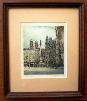 T.053 TABLOU LITOGRAFIE MUNCHEN SEMNAT INDESCIFRABIL foto