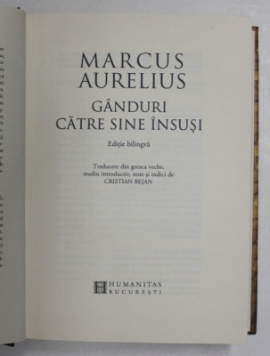 GANDURI CATRE SINE INSUSI de MARCUS AURELIUS, 2013 * EDITIE CARTONATA foto