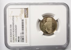 50 BANI 2015 MS66 . 10 ANI DE LA DENOMINARE . SECOND TOP POP .