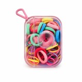 Cumpara ieftin Set 120 elastice par multicolor neon, 20 textile si 100 cauciuc, accesorii fete si femei, cutie cu agatatoare