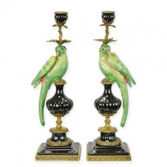 Pereche sfesnice papagal din portelan cu bronz NN-85