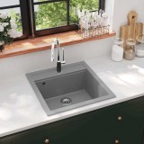 Chiuveta bucatarie granit gri, 1 cuva, 49x51x31 cm, rezistenta la zgarieturi si temperatura, montare blat, cu sita inclusa