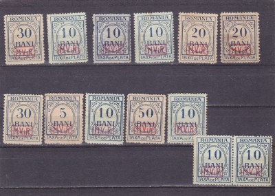 VARIETATI -TAXA DE PLATA 1918 SUPRATIPAR. MVIR IN CASETA NEUZATE 13 TIMBRE foto
