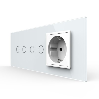 Intrerupator Dublu + Dublu + Priza LIVOLO cu Rama Din Sticla, Standard Italian, 6M SmartElectro IntelligentHouse foto