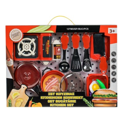 Set Bucătărie, 12 Piese, Multicolor, Accesorii Gătit, Jucărie pentru Copii foto
