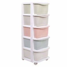 Raft plastic mobil, 5 sertare, alb/nuante pastelate, 100 cm, Springos foto