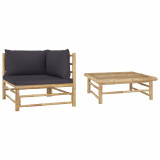 Set mobilier de grădină, 2 piese, perne gri &icirc;nchis, bambus, vidaXL