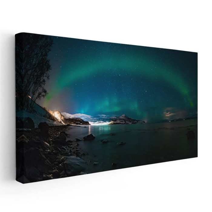 Tablou aurora boreala - Luminile Nordului in Norvegia Tablou canvas pe panza CU RAMA 30x60 cm