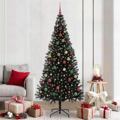 vidaXL Brad de Crăciun cu 300 LED cu suport Negru 210 cm PVC 3396495
