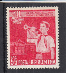 ROMANIA 1958 LP 467 - 10 ANI DE LA REFORMA INVATAMANTULUI MNH foto