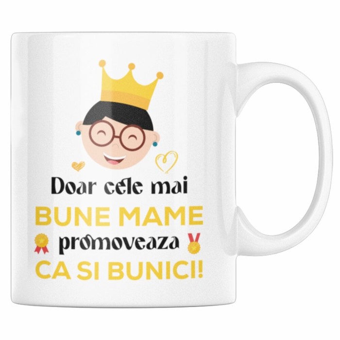 Cana alba personalizata &quot;Doar cele mai bune mame promoveaza ca si bunici, cadou pentru bunica&quot;, INOVATIX&reg;. 330ml